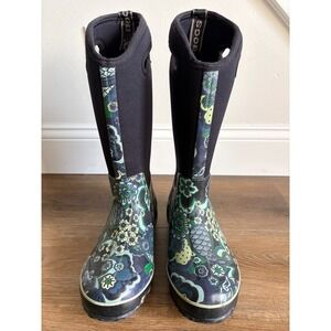 Bogs Classic High Paisley Pattern Waterproof Boots Women Size 7 Black-Rain/Snow